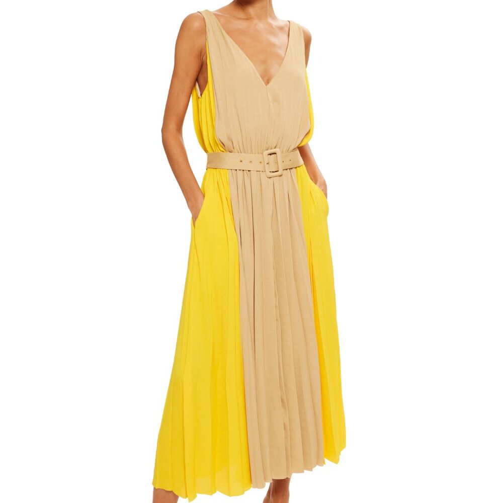 Ramy Brook Latoya Belted Midi-Dress Daisy Colorblock Yellow Size 4
